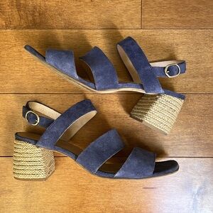 Nice Things Paloma S. Strappy Blue Suede Raffia Heel Sandals